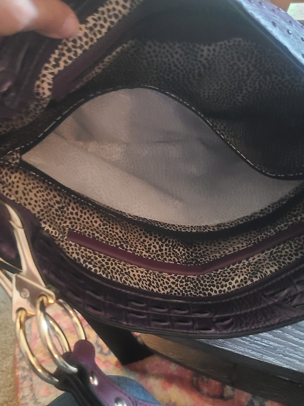 Purple Ostrich-Texture Shoulder Bag with Matching Wallet - Picture 5 of 5